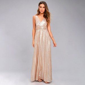 LULU'S Matte Rose Gold Sequin Maxi Dress Size M